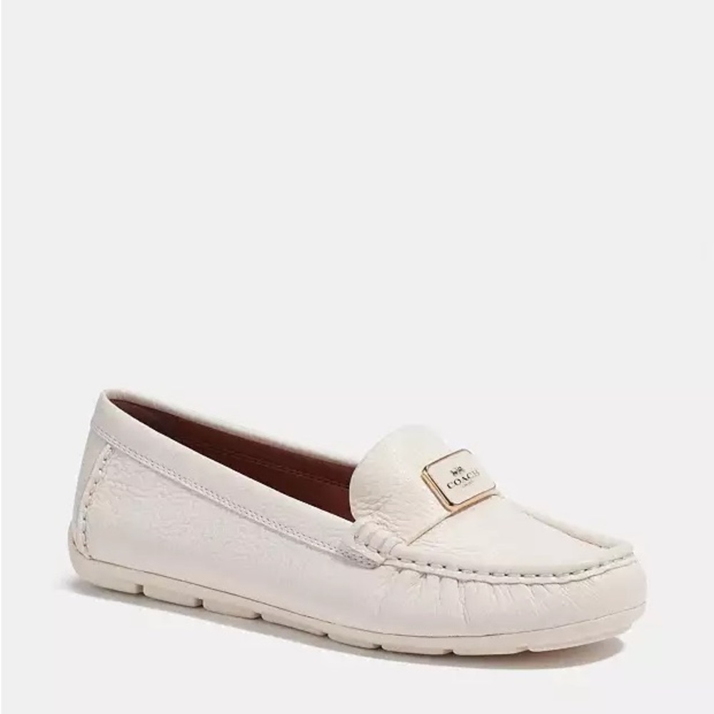 Coach White Leather Loafers with Gold Hardware